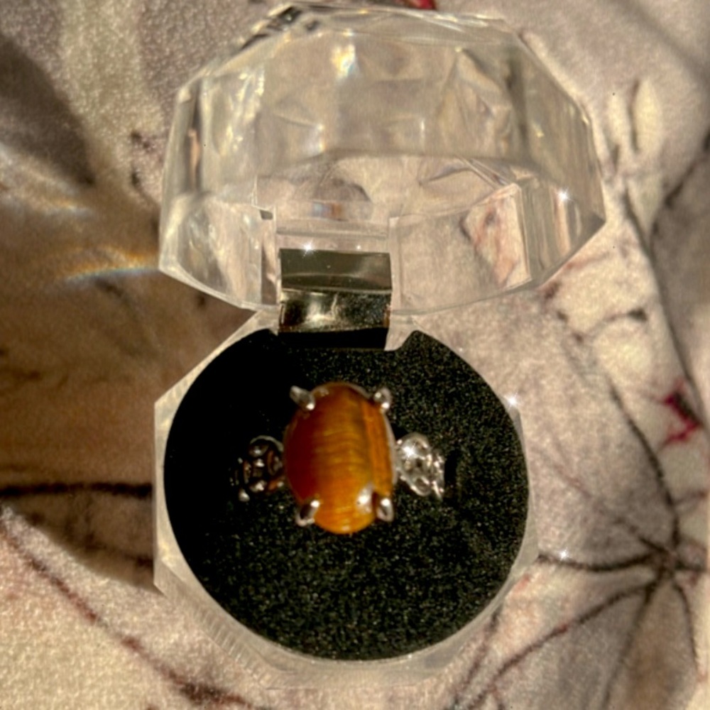 Tigers eye handcrafted ring size 19UK and 9US silver hardware